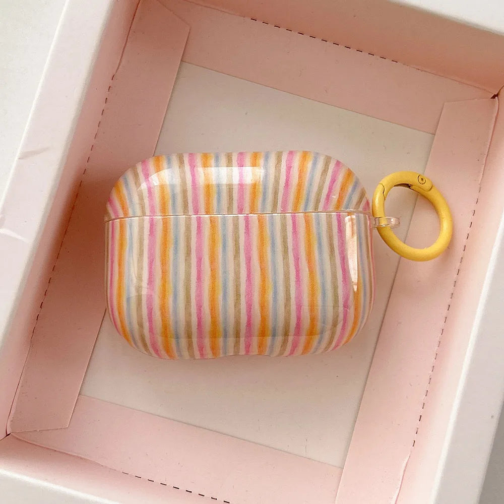 Summer Dopamine Simple Color Collision Stripes Splicing Soft Earphone Case For AirPods 4 5 Cover For AirPods 1 2 3 Pro 2 2nd