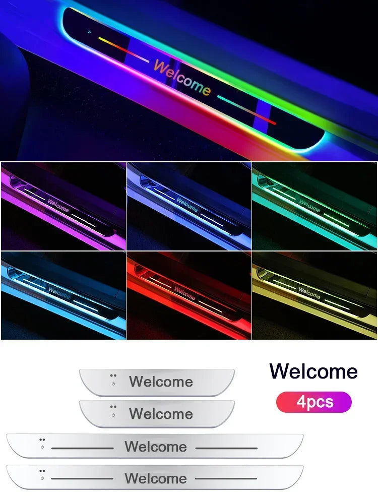New Customized Car Door Threshold Sill Strip Light Logo Lamp Free Wiring LED RGB Welcome Scuff Plate Decorative Pedal Light
