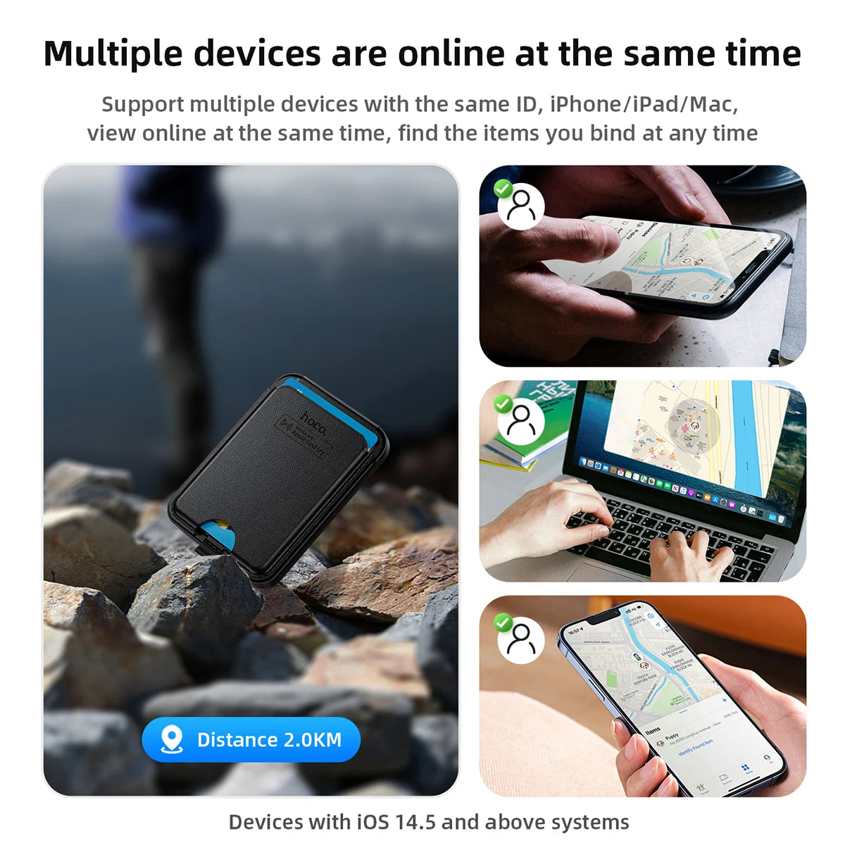HOCO E91I Magnetic ID Card Holder with Smart Anti-Lost Device Phone Stand Rechargeable Locator Trackers for IOS Find My Network