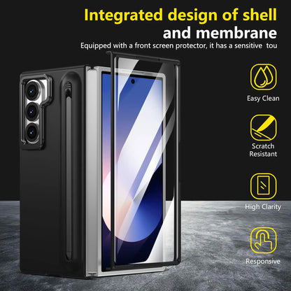 Metal Lens Holder Phone Cover For Samsung Galaxy Z Fold 7 6 5 Z Fold7 Fold6 Case With Screen Glass S Pen Slot Shockproof Cases