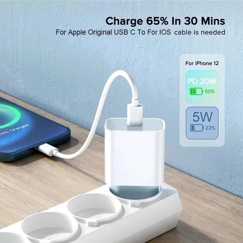 For iphonePD 20W USB Phone Charger Fast Charger for iPhone iPad Samsung OnePlus Wall Quick Charge Adapter TypeC Cable EU/US Plug