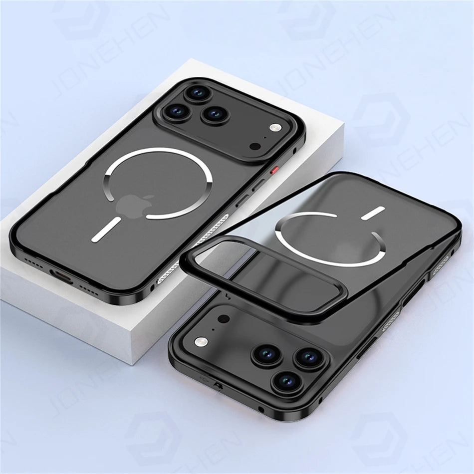 Metal Magnetic Suction Case For iPhone 17 Pro Max Air 16 15 14 13 Orange Aluminum Alloy Frame Anti-fall Matte Cover For Magsafe