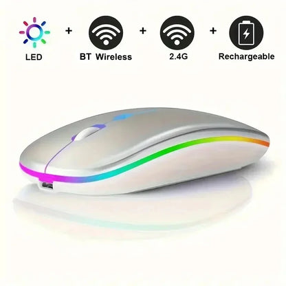 Rechargeable Bluetooth-compatible Wireless Mouse with 2.4G USB RGB Mouse for Computer Laptop Tablet PC Macbook Gaming Mouse Game