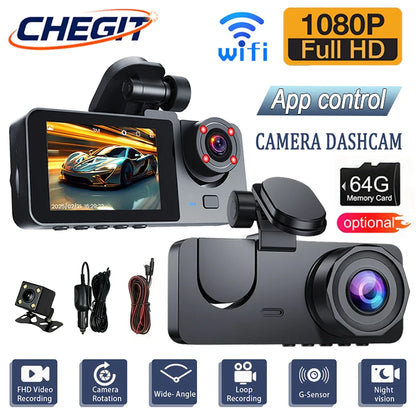 NEW 1080P HD WIFI 2/3Camera Dash Cam For Car Camera Video Recorder Car DVR Front Rear View Camera Night Vision Car Accessories
