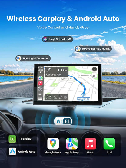 XIMA 7 inch Dash Cam 4K Car DVR Wireless Carplay Android Auto GPS Navigation Video Recorder Dashboard Dual Lens Reversing