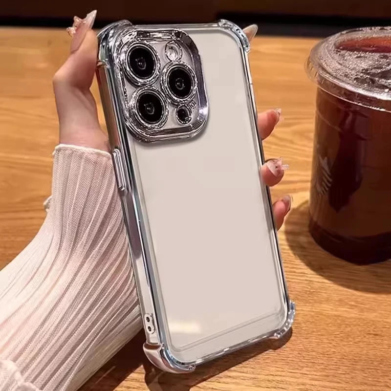 Electroplated Clear Silicone Phone Case with Airbag CornersPremium Shockproof Cover Compatible with iPhone /14/15/16/17 Pro Max