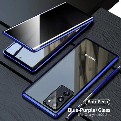 360 Full Cover Magnetic Metal Flip Case For Samsung Galaxy Note 20 Ultra Note20 Cases Tempered Glass Note 20 Privacy Fundas Euti