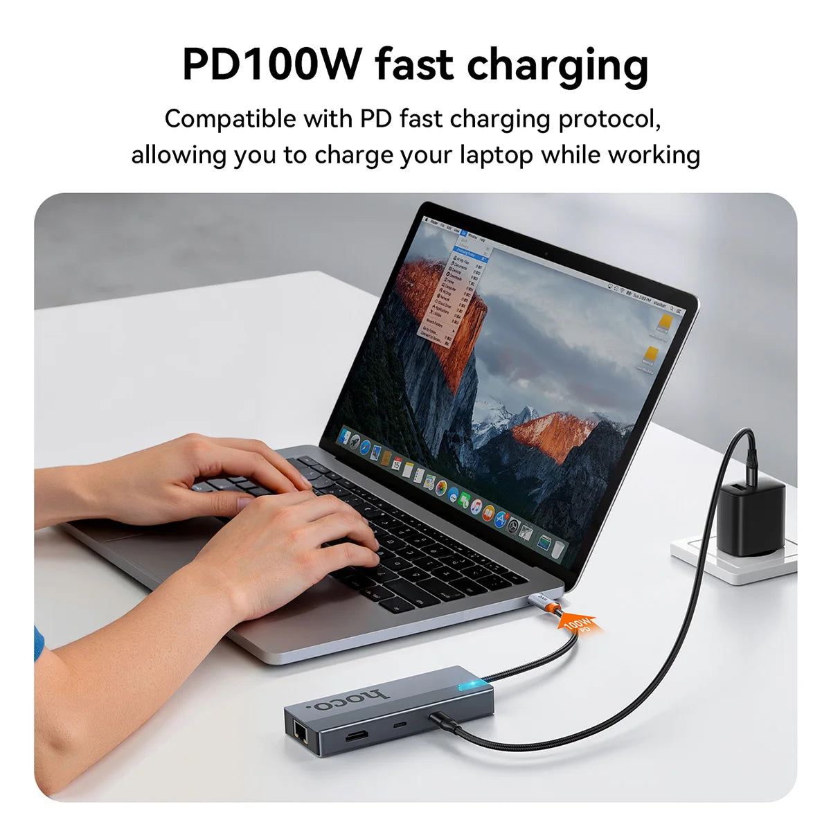 HOCO 8-in-1 USB C to HDMI-compatible RJ45 HUB 4K 60Hz PD100W USB Splitter Adapter For Macbook Air SD TF Multi Converter Office