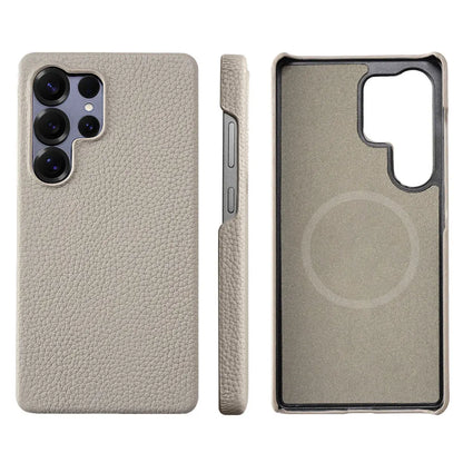for Magsafe Case for Samsung Galaxy S26 S25 Ultra S24 Plus Natural Cowhide Lychee Leather Magnetic Protector Luxury Phone Cover