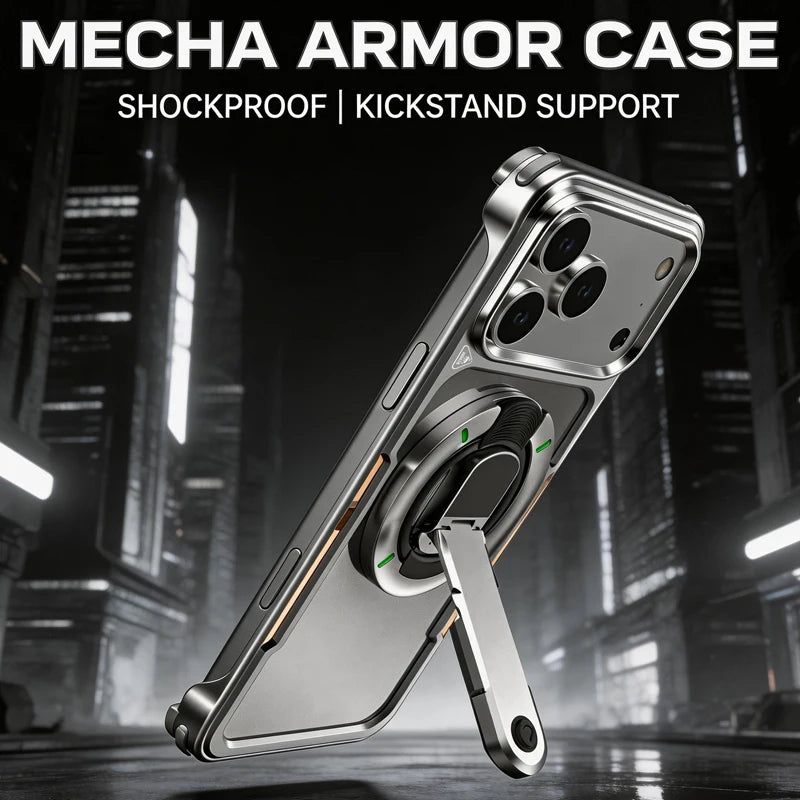 2-in-1 Detachable 360 Rotating Magnetic Bracket Metal Frameless Phone Case for iPhone 17 Pro Max Shockproof for Magsafe Cover