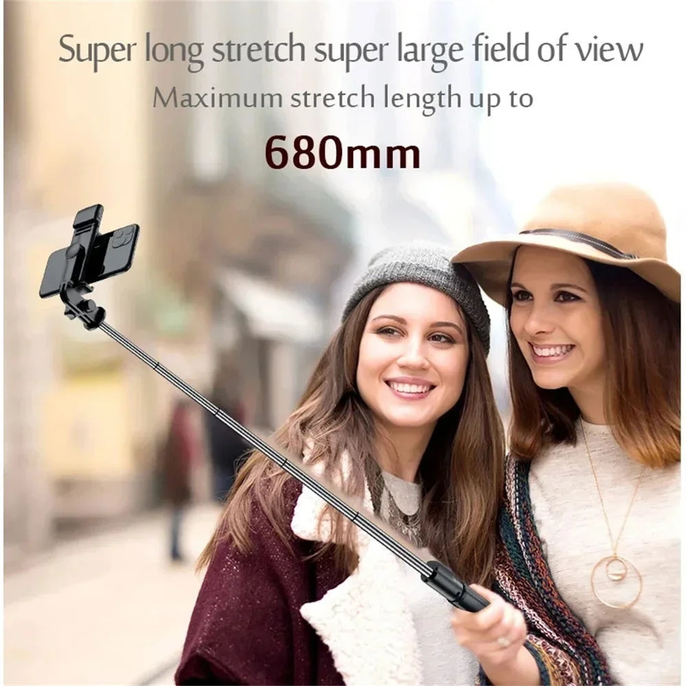Selfie Stick Tripod Stand with Wireless Bluetooth Remote Extendable Stainless Steel Rod for iPhone Mobile Phones Live Streaming
