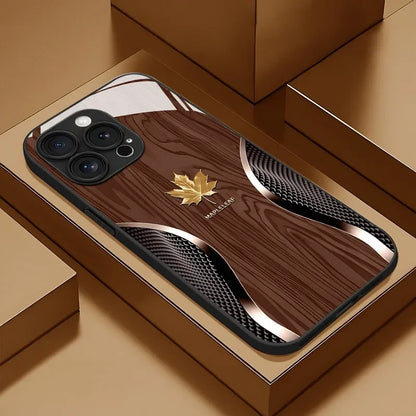 HOT Luxury Maple Leaf Wood Grain Curve Glass Phone Case for Samsung A07 A26 A36 A56 A16 A06 A55 A15 A04 A34 A54 A24 A05 4G 5G