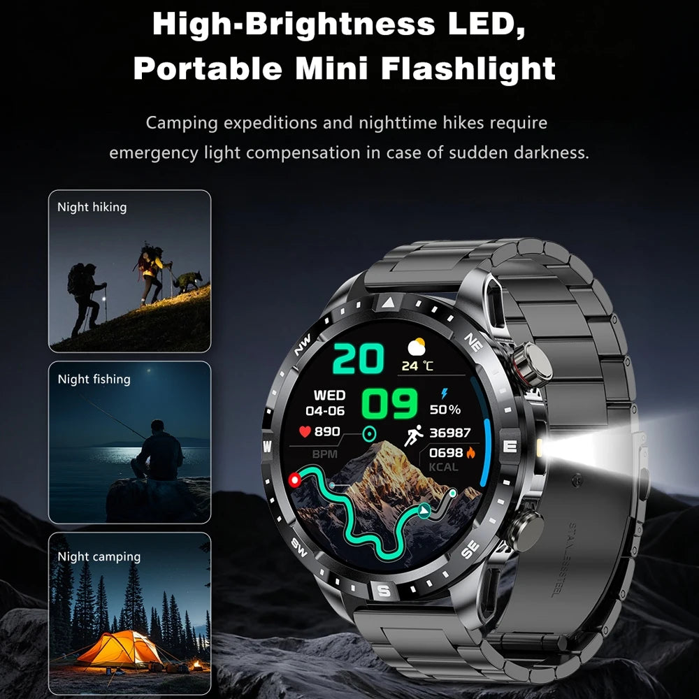 2026 New Military 1000mAh Battery Smart Watch 1.7-inch HD Large Screen LED Flashlight Sport Mode Bluetooth Call Smartwatch Men