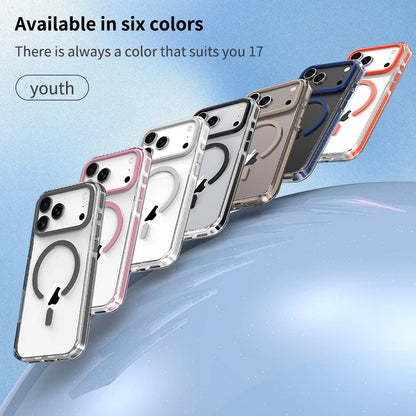 Luxury PE Striped Border Cover For Magsafe Magnetic Wireless Charge Clear Phone Case For iPhone 17 Air 16 E 15 14 13 12 Pro Max