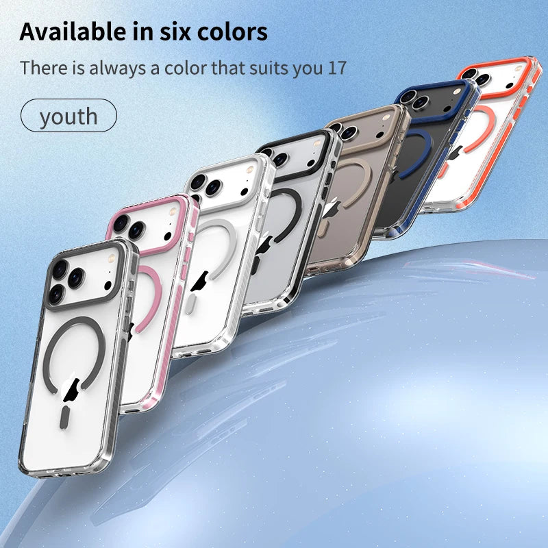 Luxury PE Striped Border Cover For Magsafe Magnetic Wireless Charge Clear Phone Case For iPhone 17 Air 16 E 15 14 13 12 Pro Max