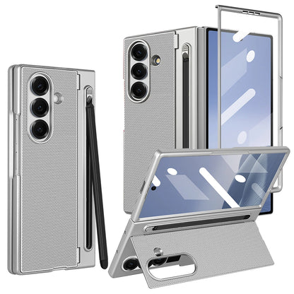 Hard PC Back Cover Phone Case for Galaxy Z Fold 7/6 with Touch Pen Included Kickstand Holder Phone Case with Screen Glass Film