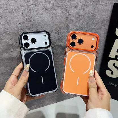Luxury Two Tone Border Transparent Strong Magnetic Case for IPhone 17 Pro Max Air 16 Plus 15 14 13 12 11 for Magsafe Back Cover