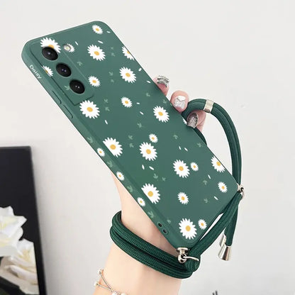 Deciduous Daisies Crossbody Lanyard Silicone Phone Case For Samsung Galaxy S23 S22 S21 S10 S8 Plus Note 20 ultra 10 Plus Cover