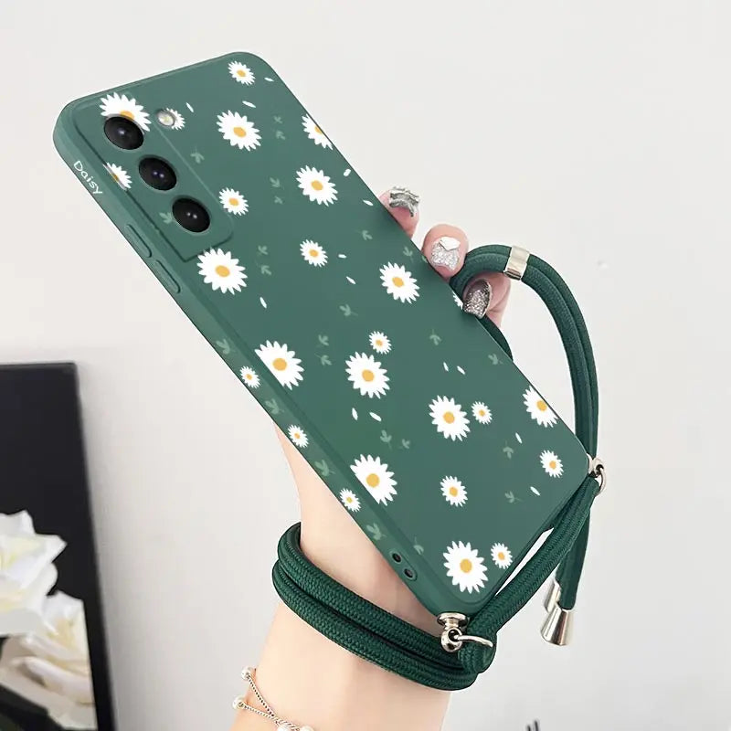Deciduous Daisies Crossbody Lanyard Silicone Phone Case For Samsung Galaxy S23 S22 S21 S10 S8 Plus Note 20 ultra 10 Plus Cover