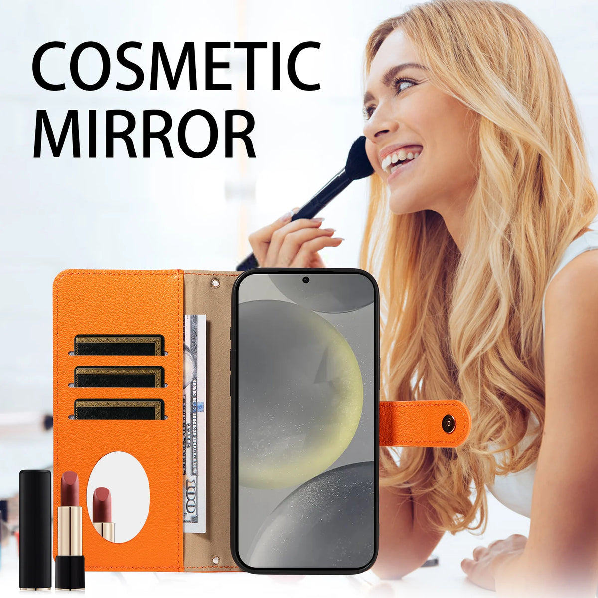 For Samsung S26 Ultra/S25/S24/S23/S22/S21/S20Fe Multifunctional Protective Case, Wallet-Style Cross-Shoulder Phone Case with Makeup Mirror and Card Slot, Faux Leather Phone Protective Cover