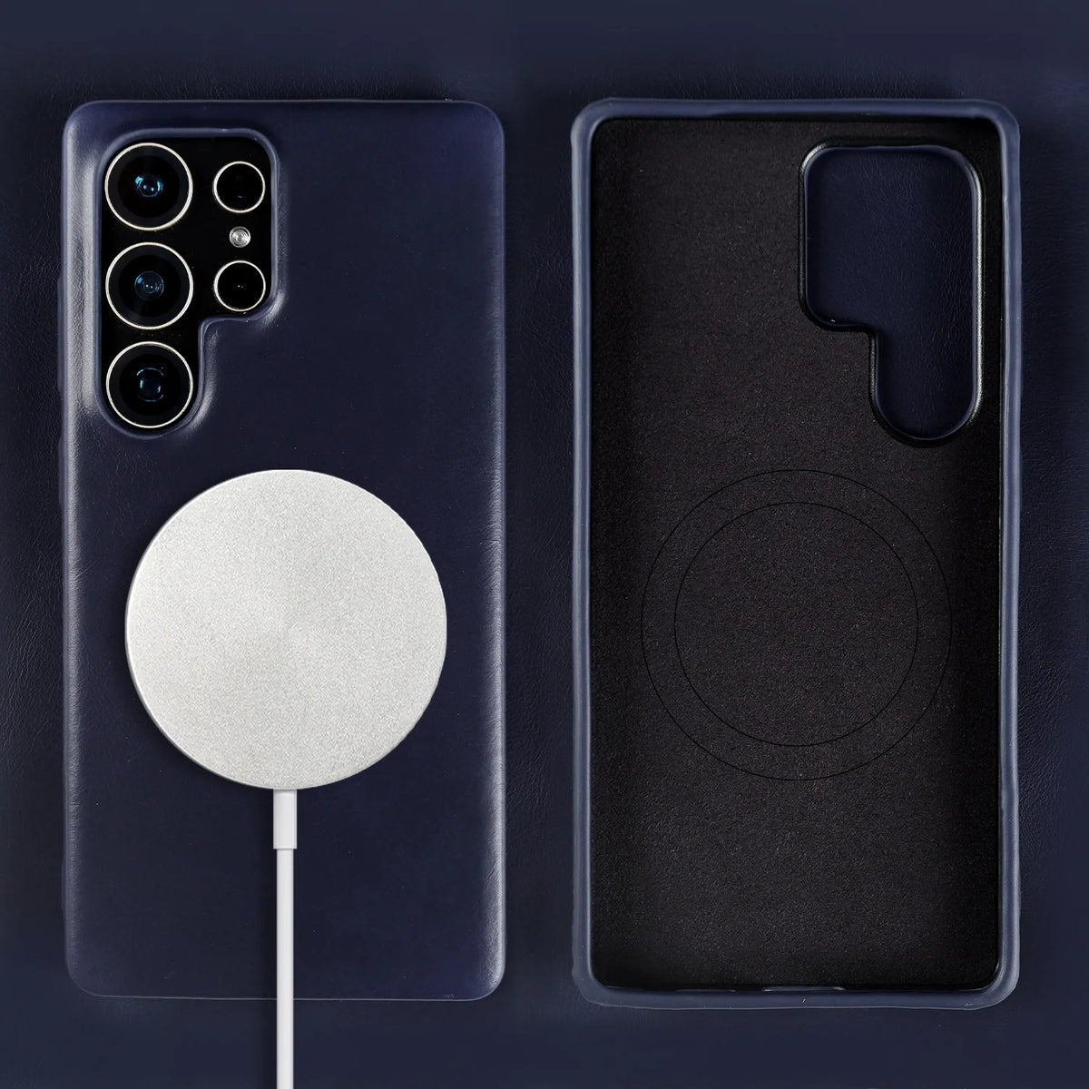 Full Wrapped Magnetic Genuine Leather Phone Case for Samsung Galaxy S25 Edge Cases S24 S23 S22 S21 S26 Wireless Charging Cover