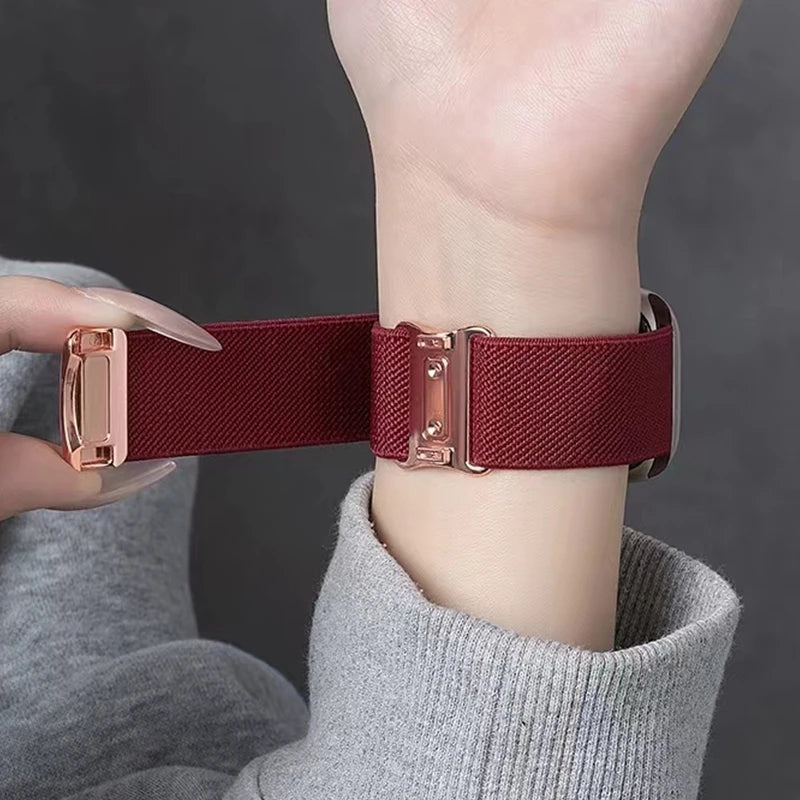Magnetic Strap for Apple Watch Ultra3 Band 49mm Woman Man 40mm 44mm Nylon Elastic Loop for Iwatch Series11 10 9 8 7 6 5 4 3 2 1