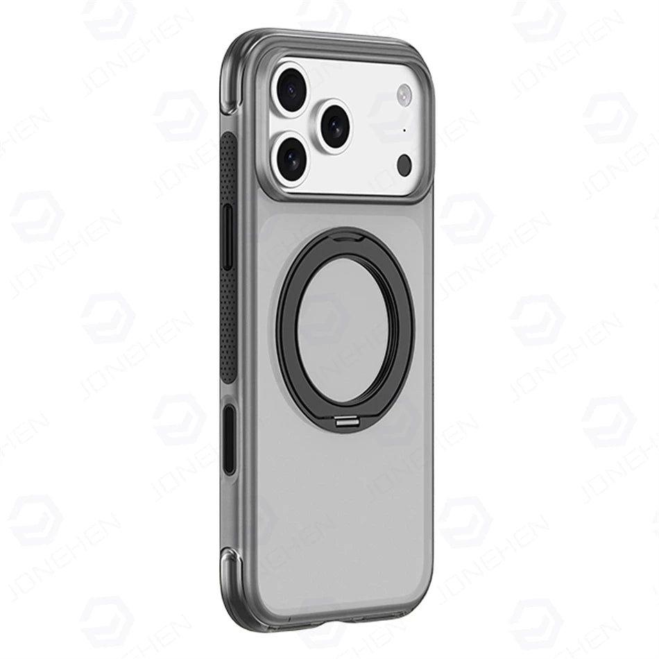 For Magsafe Anti-knock Airbag Matte Translucent Case For iPhone 16 17 18 Pro Max Rotate Magnetic Bracket Shockproof Armor Cover