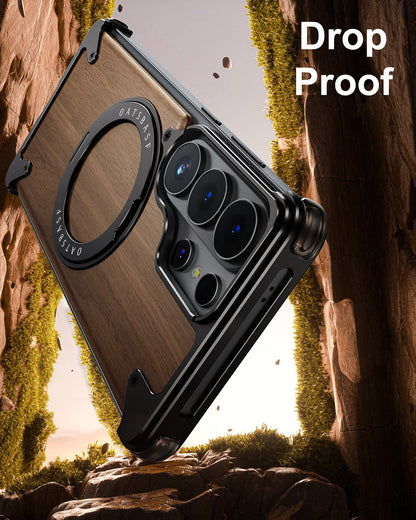 Eary for Samsung Galaxy S26 Ultra Wooden Case With 360°Rotating Magnetic Stand Frameless Unique Wood Phone Cover Drop Protection