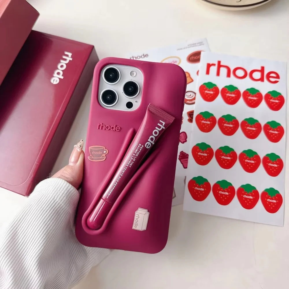 Luxury Aesthetic Rhode Lip Balm Design Matte Silicone Shockproof Phone Case All Matching Color Protective Case For iPhone Series