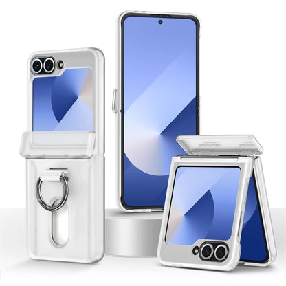 Luxury Wallet Clip Flip Slot Card Phone Case for Samsung Z Flip 8 7 6 5 5G Flip6 ZFlip5 ZFlip6 Finger Ring Shockproof PC Covers