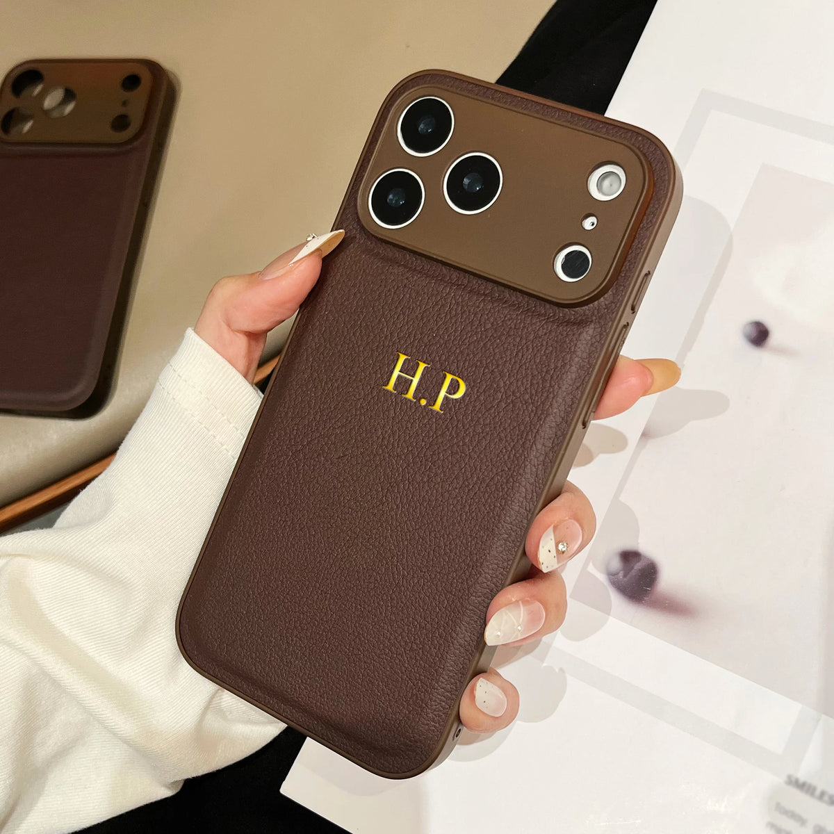 Personalized Customized Name Color Faux Leather Case For iPhone18 17 16 15 14 13 Pro Max Plus 17Air Hot Gold Foil Engraved Cover