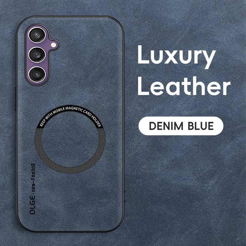 Luxury Leather For Magsafe Magnetic Wireless Charging Phone Case For Samsung Galaxy S26 S25 S24 S23 S22 Ultra Plus Back Cover