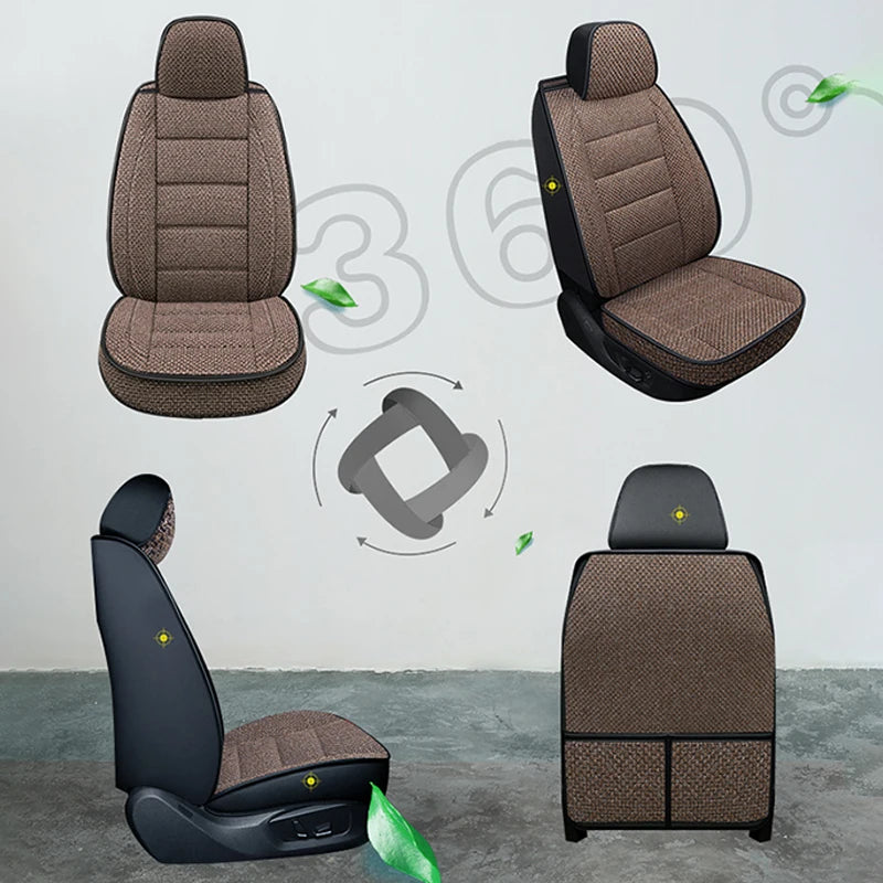 Four Season Universal Car Seat Cover Linen Fabric Front Single Seat Cushion Auto Suv Truck Van All-inclusive Protector Cover
