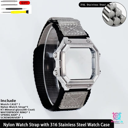 Nylon Strap For Casio AE1200 Square Watch 18mm Quick Release Breathable Sport Band With 316 Stainless Steel Case Waterproof Ring