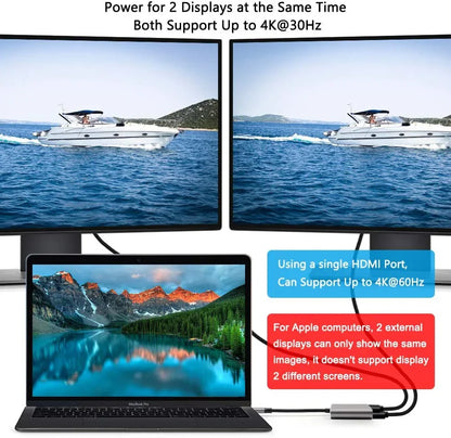 Type-C Hub Docking Station to HDMI*2 4K USB3.0 PD Fast Charging Dual Screen Extend Display USB C Hub Converter for Macbook