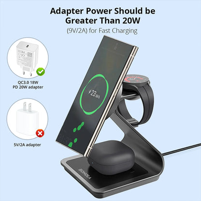 Bonola Magnetic 3 in 1 Wireless Charger Station for Samsung S24 Ultra/S25/26 Fast Charging Stand for Galaxy Watch 8/7/6/Earbuds