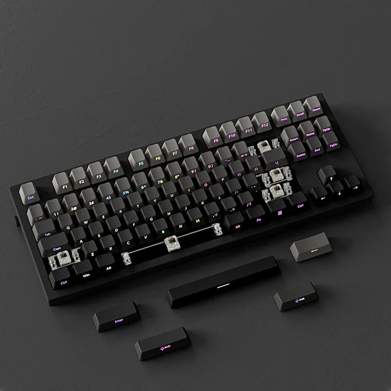 Gradient Gray Double Shot RGB Backlit Keycaps OEM Profile 135+ Keys Side Printed PBT Keycaps for Cherry MX Switches Keyboards