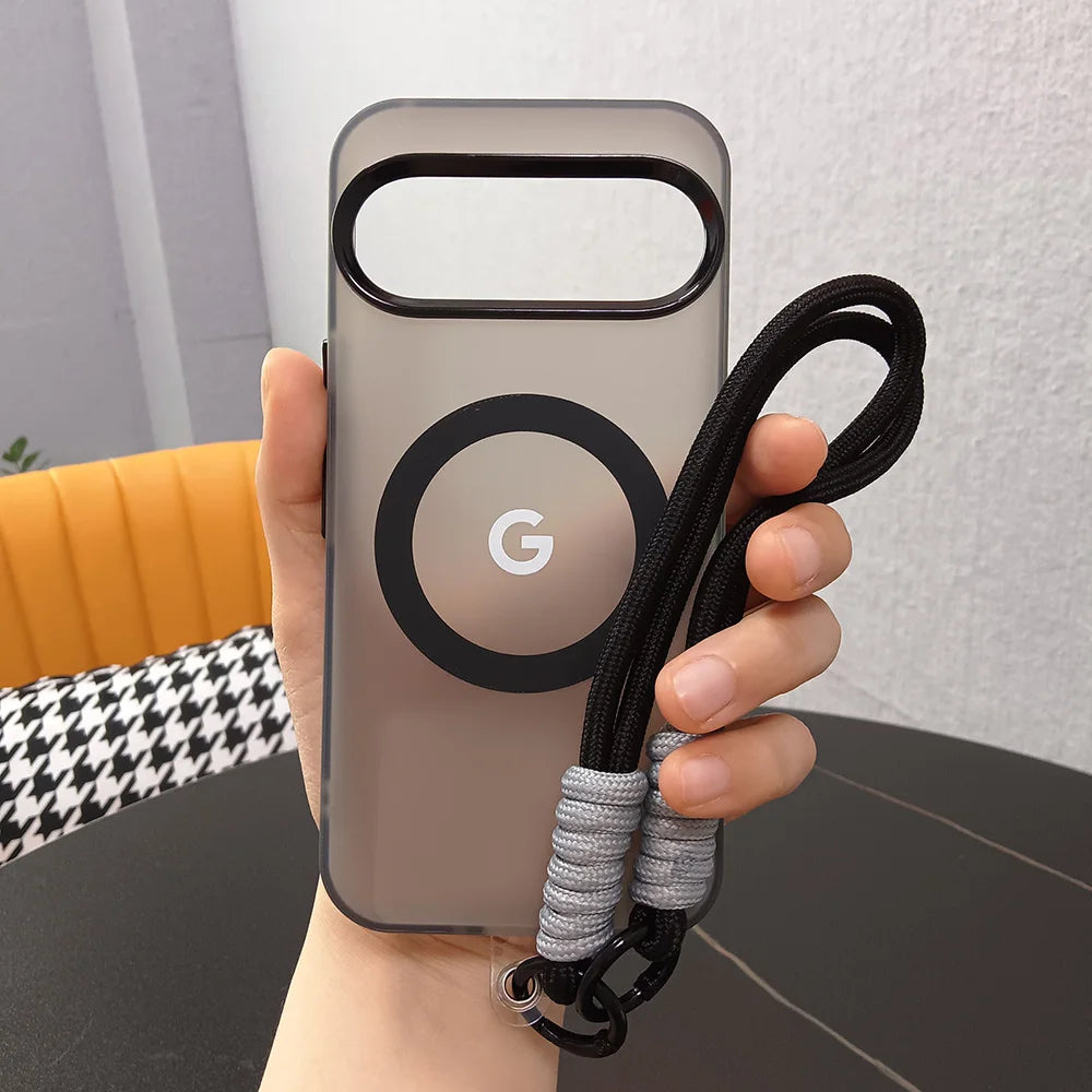 Wrist Lanyard Matte Candy Colored Magnetic Case For Google Pixel 9 8 Pro  XL 10 9a 8a For Magsafe Charging PC Translucent Cover