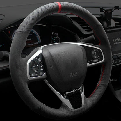 Car Steering Wheel Cover Non-slip Carbon Fiber Suede Braid For Honda Civic 10 2016-2021 CR-V CRV 2017-2021 Clarity 2018-2021