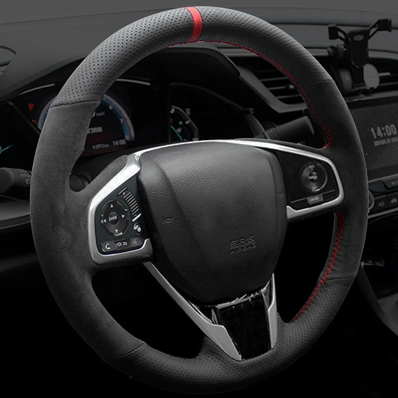 Car Steering Wheel Cover Non-slip Carbon Fiber Suede Braid For Honda Civic 10 2016-2021 CR-V CRV 2017-2021 Clarity 2018-2021