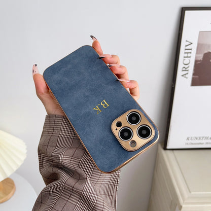Leather Personalised Customized Name Case For Iphone 11 12 13 14 15 16 17 Pro Max 17 Air Plating Frame Lambskin Initials Cover