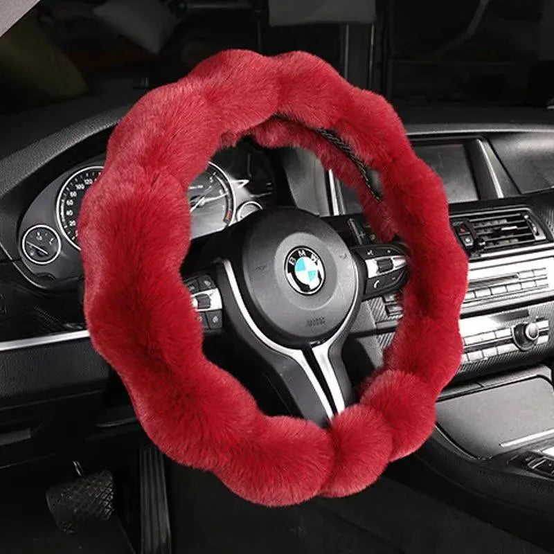 Plush Car Steering Wheel Cover Winter Universal Soft Fluffy Handbrake Shift Cover Auto Interior Accessories for Men Women Warm