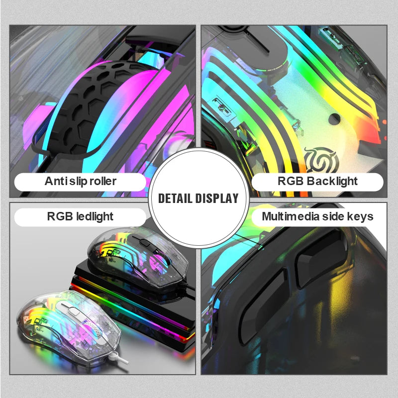 K-Snake Q16 wired transparent esports mouse macro programming desktop computer laptop home RGB office game mute