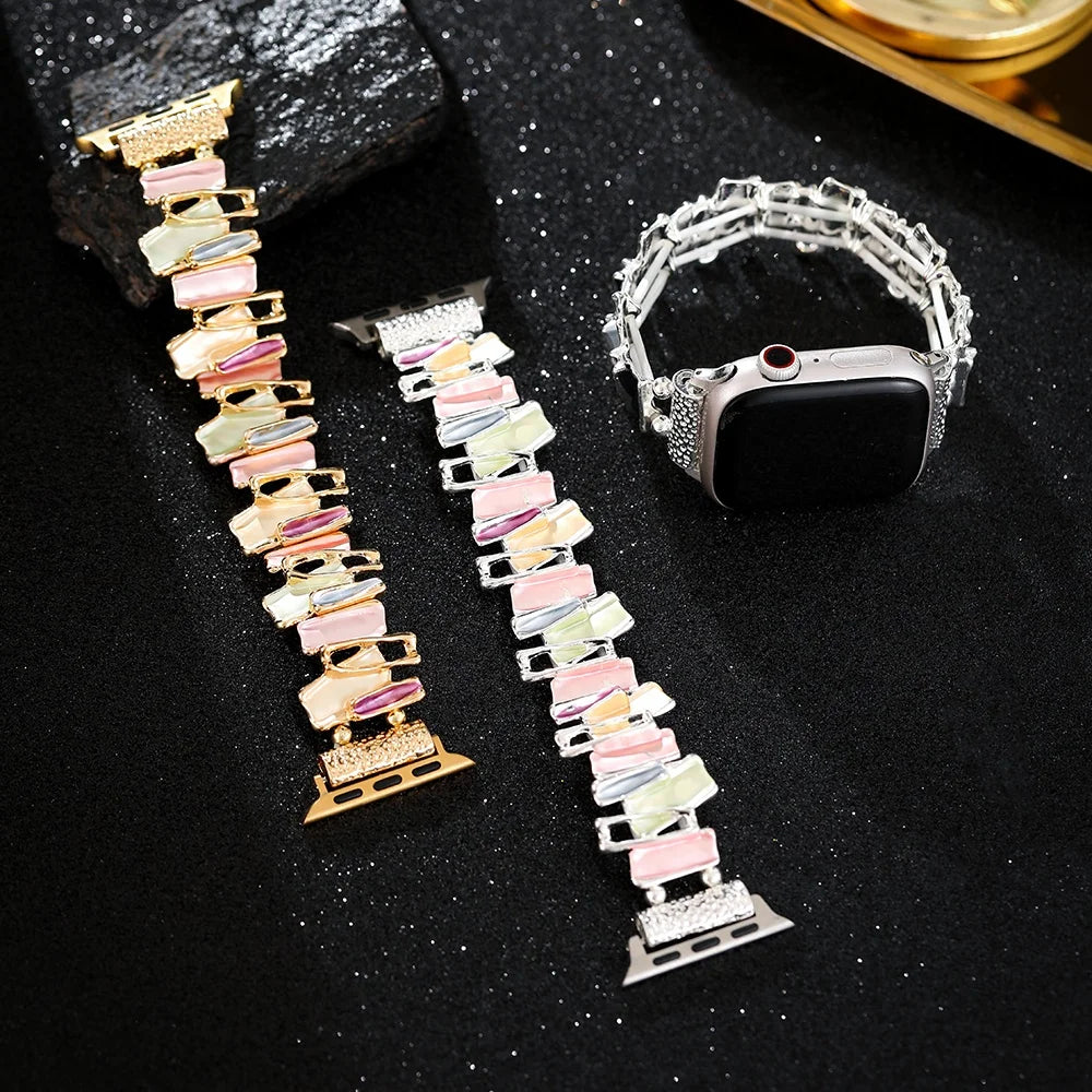 Dopamine Strap For Apple Watch 9 8 7 6 5 4 SE UItra 2 Geometric Lady Metal Elastic Bracelet for iWatch 42mm 40 38 41 49 45 44mm