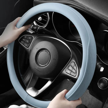 Embossed PU Leather Patchwork Car Steering Wheel Cover, Non-slip, Breathable, Universal 15 Inch (Approx. 38cm)