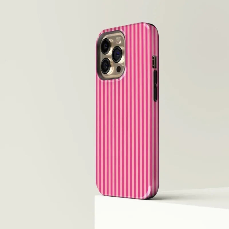 Luxury Striped Pink on Pink Phone Case for iPhone 16 15 14 13 12 11 Pro Max Plus Luxury Magnetic Double-layer Back Cover