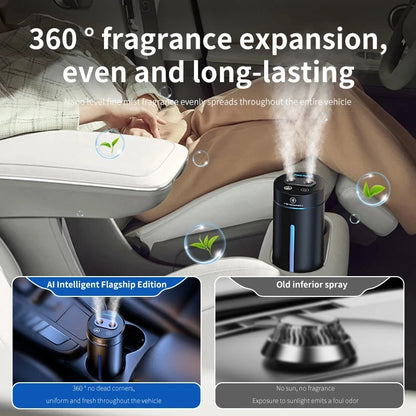 380ML Double Spray Vehicle Air Humidifier USB Charging Mini Essential Oil Diffuser with Mood Light Wireless Car Aroma Humidifier
