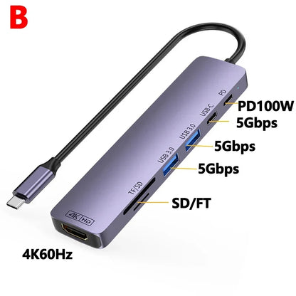 10Gbps USB C HUB 4K 60Hz Type C to HDMI-compatible PD 100W USB Splitter Adapter For iPhone 15 Macbook Air Pro Samsung S23 24 Dex