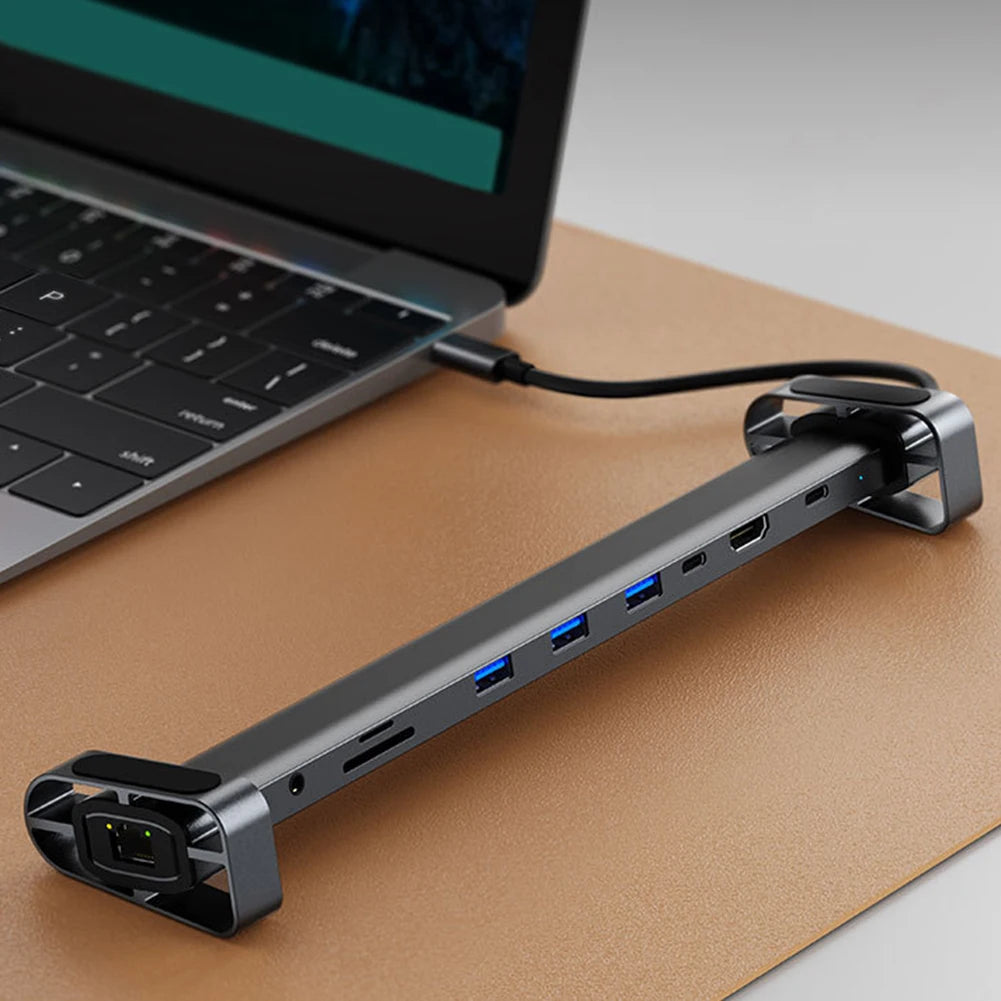 10 in 1 USB Hub Dock AUX HD-compatible VGA Adapter USB C Laptop Docking Station USB 3.0 5Gbps Data Ports for Macbook Huawei