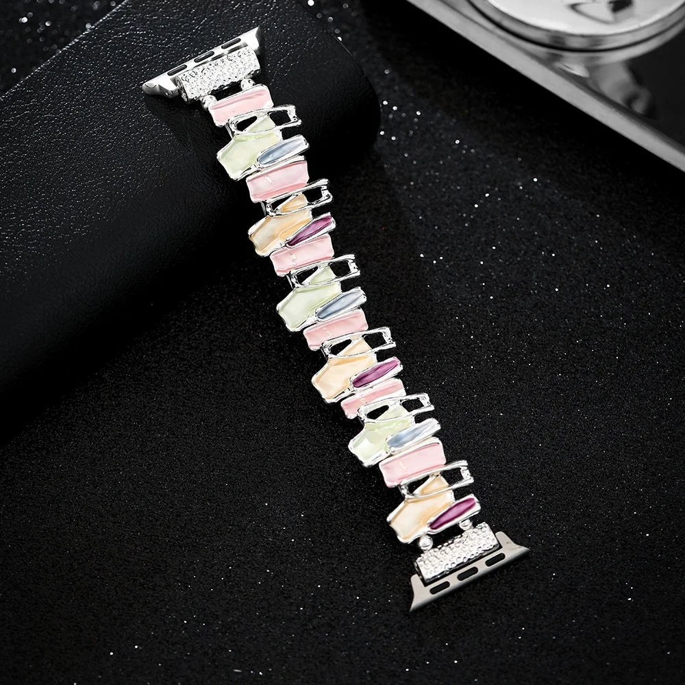Dopamine Strap For Apple Watch 9 8 7 6 5 4 SE UItra 2 Geometric Lady Metal Elastic Bracelet for iWatch 42mm 40 38 41 49 45 44mm